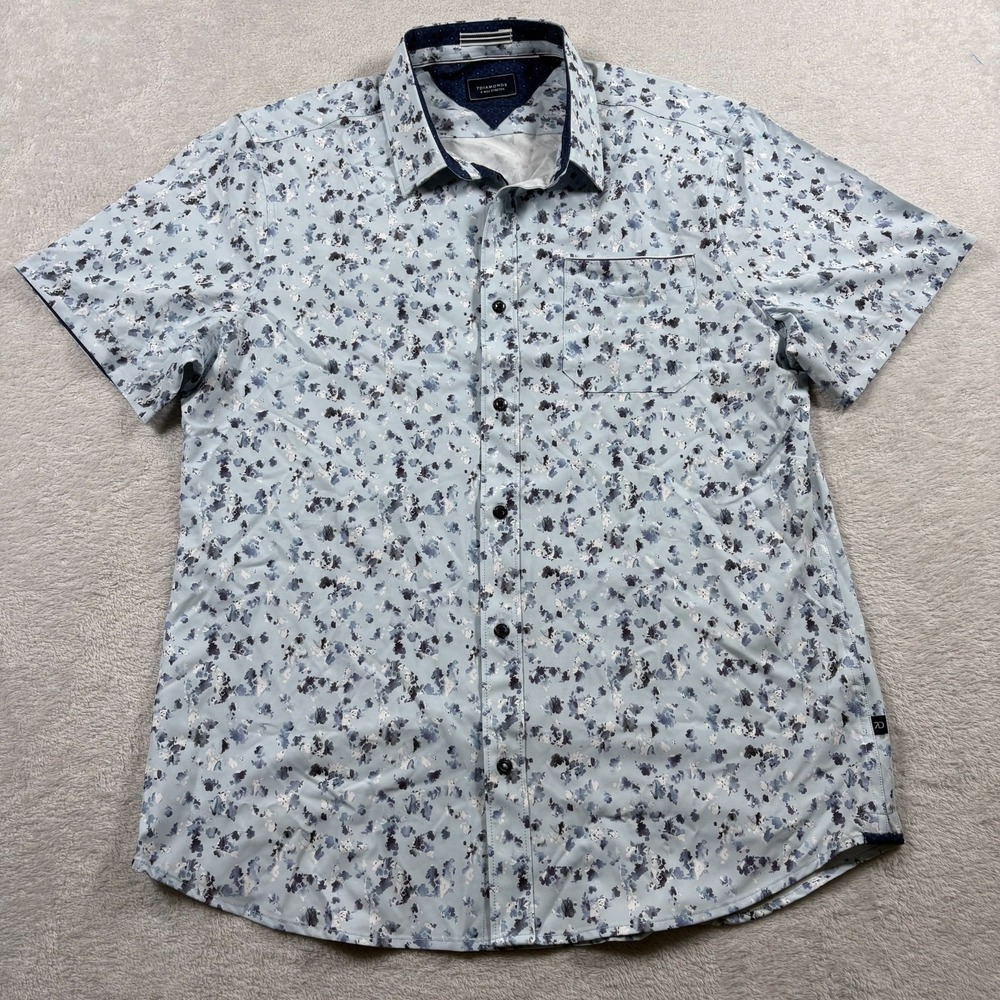 7Diamonds Shirt Men Large Light Blue Floral Print 4 Way Stretch Moisture Wicking